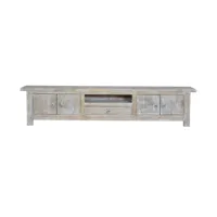 meuble tv 1 tiroir bois blanc 230x50x44cm - décoration d'autrefois