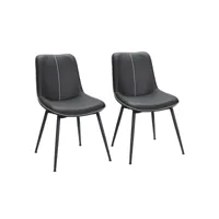 chaise de salle à manger, lot de 2, assise rembourrée, surface en pu, pieds en acier réglables, noir d'encre