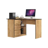 erosa - bureau informatique d'angle moderne chambre/salon/bureau - 124,5x85x77cm - 3 tiroirs + 2 niches - table d'ordinateur - chêne