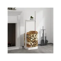 porte-bûches abri de stockage pour jardin - blanc 33,5x30x110 cm bois massif de pin meuble pro frco77517