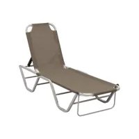 transat chaise longue bain de soleil lit de jardin terrasse meuble d'extérieur aluminium et textilène taupe helloshop26 02_0012255
