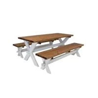 celine table de pique nique et bancs en bois 177 cm - marron/blanc a090.033.13