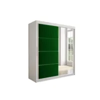 armoire de chambre tapila 2 avec tiroirs blanc/vert 180 avec 2 portes coulissantes style contemporain penderie avec étagères