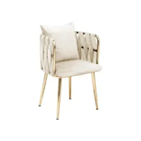 chaise avec accoudoir sawyer métal or et velours blanc crème