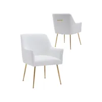 lot de 2 chaises de salle à manger design revêtement en tissu bouclette blanc et piètement en acier inoxydable doré collection toledo viv-114128