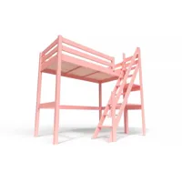 lit mezzanine bois avec escalier de meunier sylvia 90x200  rose pastel 1130-rosepas
