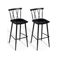 lot de 2 chaises de bar de style moderne en métal 47,5 x 41 x 105 cm pour bistro,cuisine,café noir charge max. 150 kg