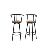lot 2 tabourets de bar bistrot noir avec assise marron hauteur d'assise 74 cm