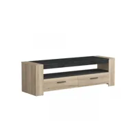 meuble tv 2 tiroirs chêne-gris foncé - daniel - l 153 x l 45 x h 47 cm