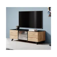 meuble tv viena (150x47cm) couleur chêne wotan et noir avec led