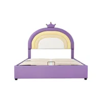 lit d'enfant lit tapissé 140x200 lit hydraulique lit jeune avec sommier à lattes et tête de lit réglable en hauteur pu violet clair