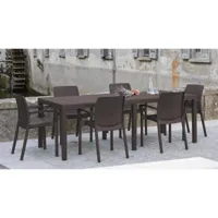 table d'extérieur roma, table à manger rectangulaire extensible, table de jardin extensible effet rotin, 100% made in italy, 150/220x90h72 cm, marron 8052773234146