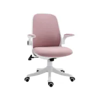 vinsetto chaise de bureau tissu lin hauteur réglable pivotante 360° accoudoirs relevables support lombaires réglable rose