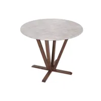 table de bistrot hwc-m56, table de salle à manger, bois massif hpl stratifié mélaminé ø92cm, aspect béton, piétement brun