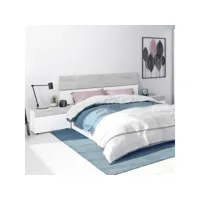tête de lit avec chevets blanc et béton clair - spartan - tête de lit : l 176 x l 6 x h 54 ; chevet : l 61 x l 40 x h 40 cm