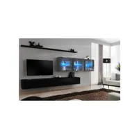 ensemble mural - switch xvii - 3 vitrines led - 2 banc tv - 2 étagères - noir et graphite - modèle 2