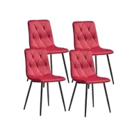 carine - lot de 4 chaises capitonnées rouge pieds bois