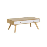 table basse avec 2 tiroirs nature bois et blanc