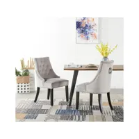 ensemble table et chaises de salle à manger 4 à 6 personnes - table coloris chêne + 4 chaises en velours cloutées grises - style design & moderne