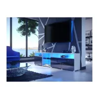 meuble tv massimo 200 cm blanc mat et portes noir laquées led rgb