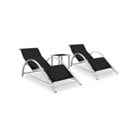 lot de 2 transats chaise longue bain de soleil lit de jardin terrasse meuble d'extérieur avec table aluminium noir helloshop26 02_0012074