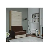 armoire lit escamotable dynamo sofa chêne canapé accoudoirs tissu marron 90*200 cm 20100893045