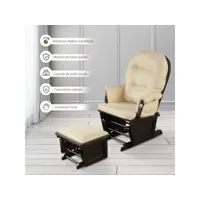 giantex fauteuil à bascule avec repose-pieds, rocking chair en bois, coussin amovible idéal pour la sieste, allaiter, lire gris