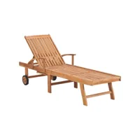 bain de soleil, transat, chaise longue avec coussin noir bois de teck solide togp69851