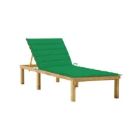 transat chaise longue bain de soleil lit de jardin terrasse meuble d'extérieur avec coussin vert bois de pin imprégné helloshop26 02_0012539