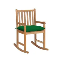 chaise à bascule fauteuil à bascule  fauteuil de relaxation avec coussin vert bois de teck solide meuble pro frco85956