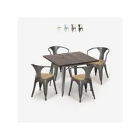 table cuisine 80x80cm + 4 chaises style tolix bois industriel hustle top light
