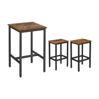 vasagle ensemble table de bar avec tabourets, table à manger avec 2 chaises, table de cuisine 60 x 60 x 90 cm, chaises de bar 30 x 40 x 65 cm, style industriel, marron rustique et noir