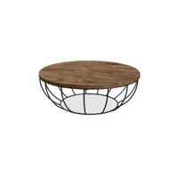 table basse ronde - design industriel - bois et métal - els bois naturel