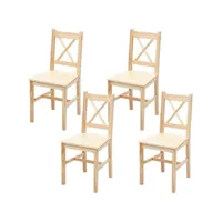 4x chaise de salle à manger hwc-f77, style rustique-cottage, en bois massif ~ bois de pin finition lasure