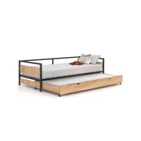 lit enfant detroit 90 x 190 cm avec tiroir gigogne et rangement style industriel