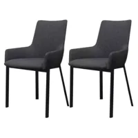 chaise avec accoudoirs tissu gris foncé et pieds métal noir fentie - lot de 2
