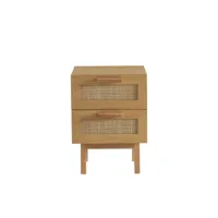 june - table de chevet 2 tiroirs en bois et cannage - couleur - bois clair