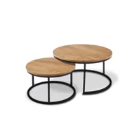 ruben - lot de 2 tables basses rondes gigognes en bois et métal noir ruben-boi-chen