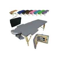 table de massage pliante 2 zones en bois avec panneau reiki + accessoires et housse de transport - gris egk751