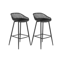 lot de 2 tabourets de bar irek chaise haute pour cuisine ou comptoir design retro, en plastique et métal noirs, hauteur d'assise 75