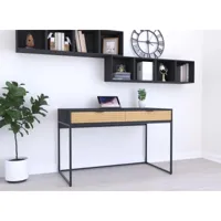 bureau 2 tiroirs en bois clair et métal noir tissia