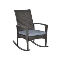 fauteuil à bascule rocking chair avec coussin d'assise déhoussable 66l x 88l x 98h cm résine tressée imitation rotin grise