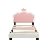 lit enfant lit 90 x 200 cm avec sommier à lattes et dossier lit fille avec forme de couronne blanc