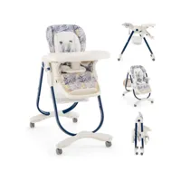giantex chaise haute bébé 6-36 moispliante à roulettes-hauteur réglabledossier/repose-pieds-double plateau amovible bleu