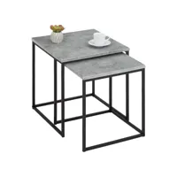 lot de 2 tables d'appoint istanbul tables basses de salon gigognes bouts de canapé cadre en métal noir et plateau décor béton foncé