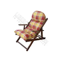 fauteuil pliant en bois 3 positions - structure en noyer avec coussin orange écossais