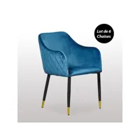 lot de 6 chaises de salle à manger en velours bleu, verona - style vintage - salon chambre ou bureau
