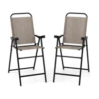 giantex lot de 2 chaises de jardin pliantes-56x76x112cm charge 150kg-accoudoirs ergonomiques et repose-pied confortable marron