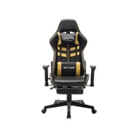 fauteuil gamer - chaise gaming - chaise de bureau ergonomique avec repose-pied noir et doré cuir artificiel pwfn58368