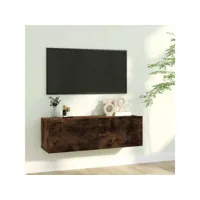 meuble tv murale contemporain  banc tv armoire tv  chêne fumé 100x30x30 cm bois d'ingénierie meuble pro frco79693